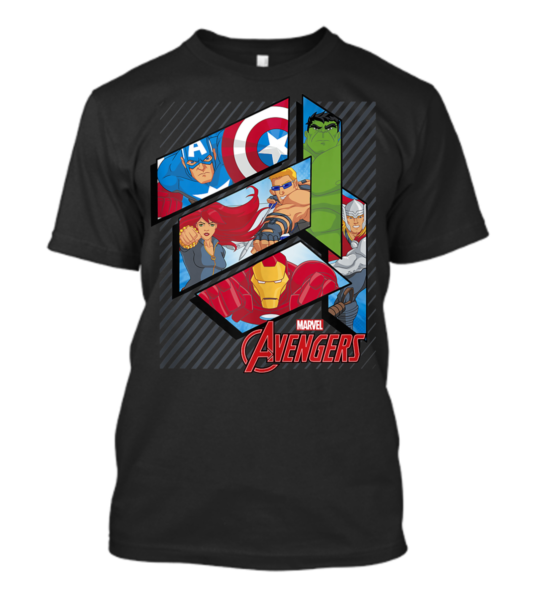 Marvel Avengers Captain America Shield Hulk Iron Man Thor Black Widow Panels T-Shirt