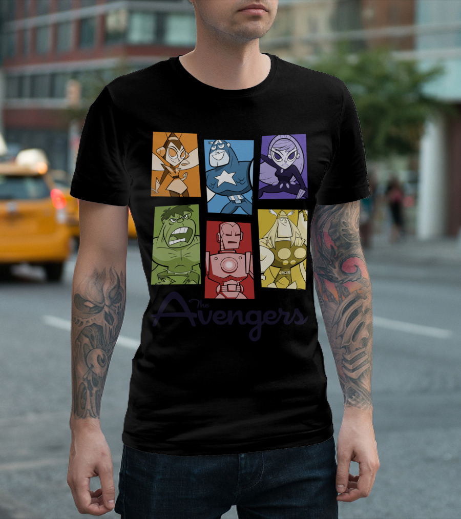 The Avengers Pop Colorful Panel Captain America Hulk Iron Man Thor Black Widow Hawkeye T-Shirt