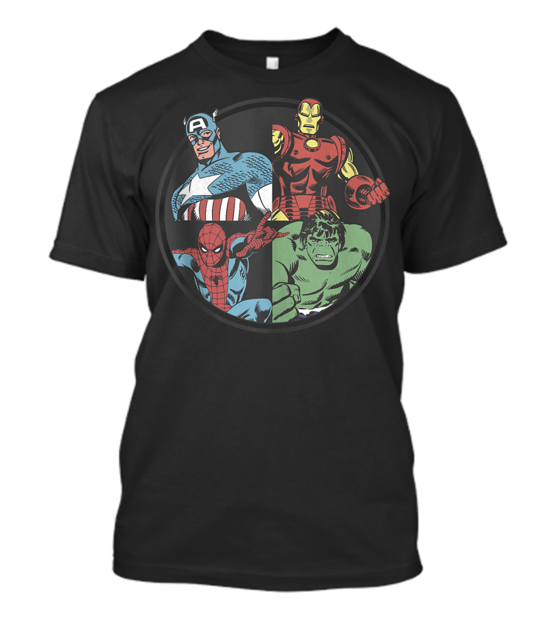 Marvel Vintage Avengers Circle Captain America Iron Man Spider-Man Hulk T-Shirt