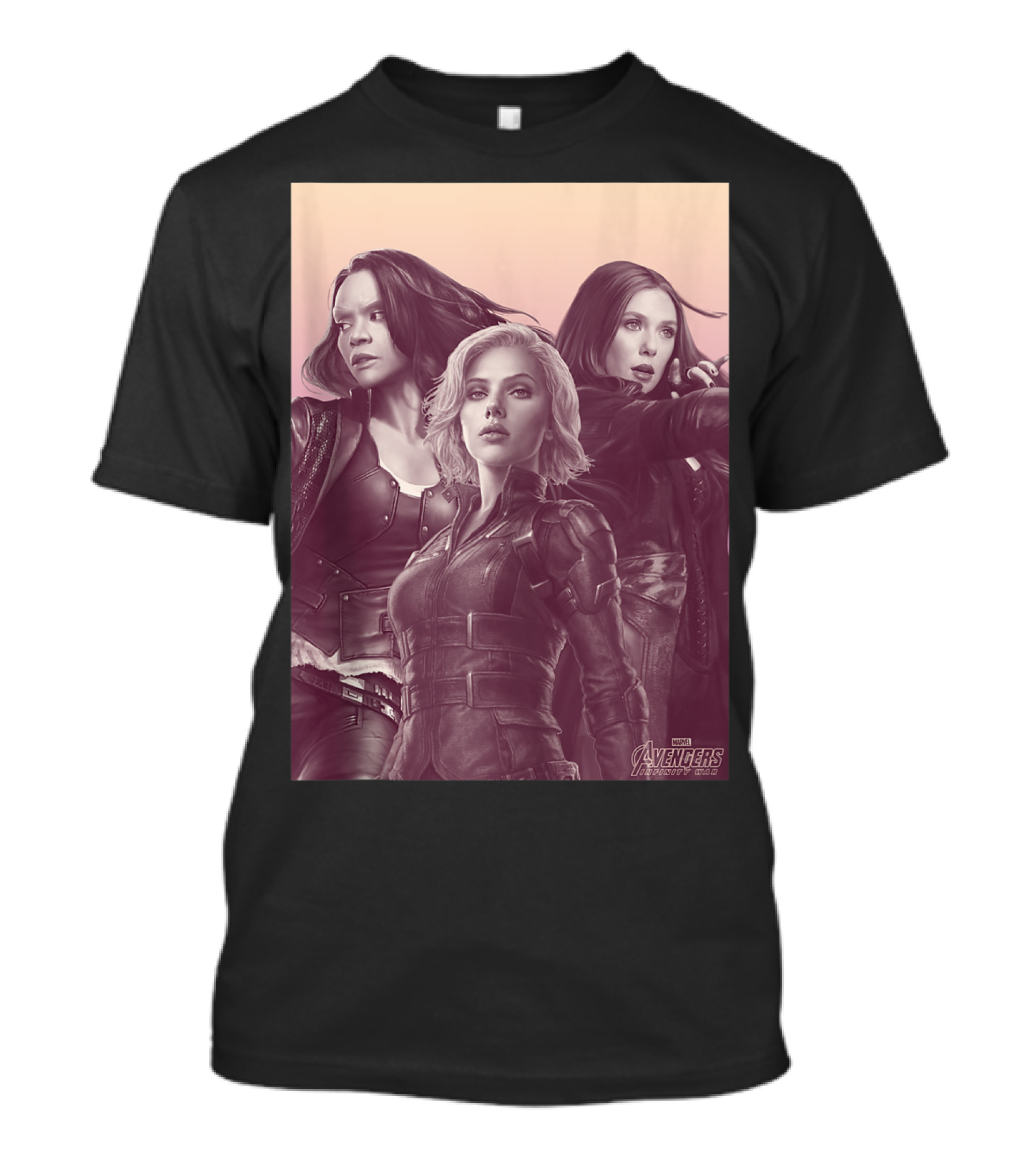 Marvel Avengers Women With Scarlet Witch, Black Widow, And Okoye Gradient Movie T-Shirt