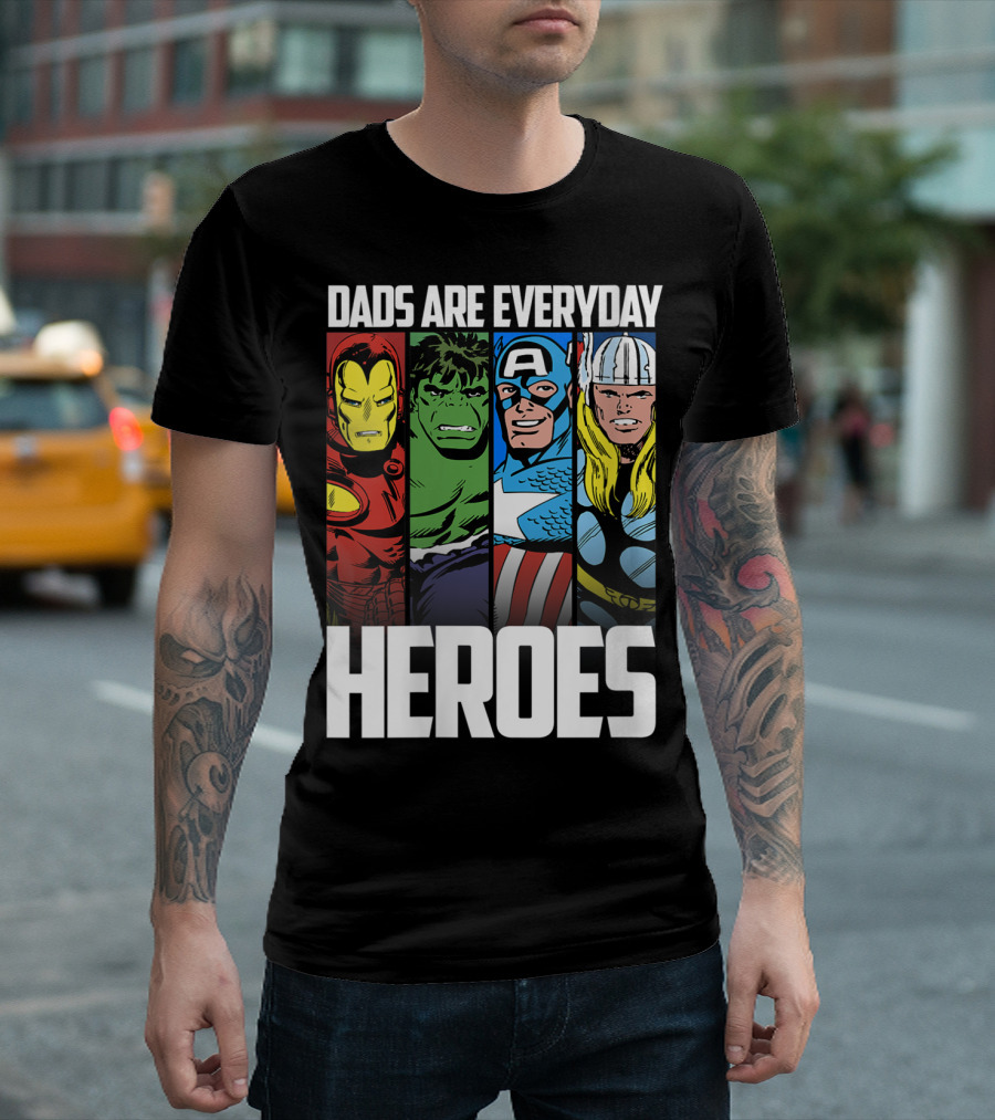 Marvel Avengers Dads Are Everyday Heroes Iron Man Hulk Captain America Thor T-Shirt