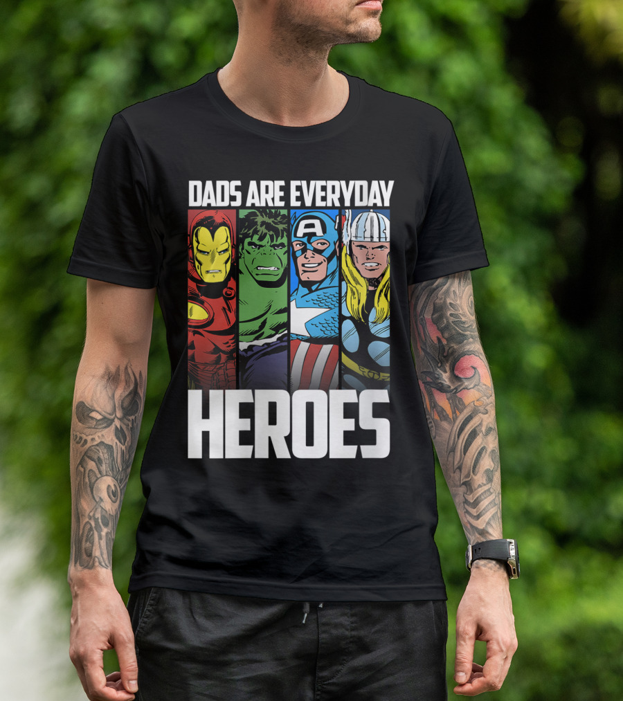 Marvel Avengers Dads Are Everyday Heroes Iron Man Hulk Captain America Thor T-Shirt