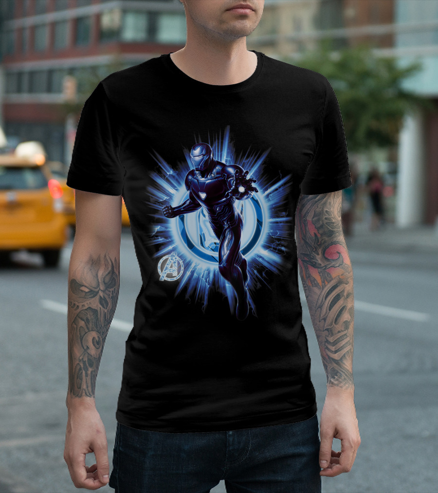 Marvel Avengers Endgame Iron Man Arc Reactor Blue Energy Blast T-Shirt