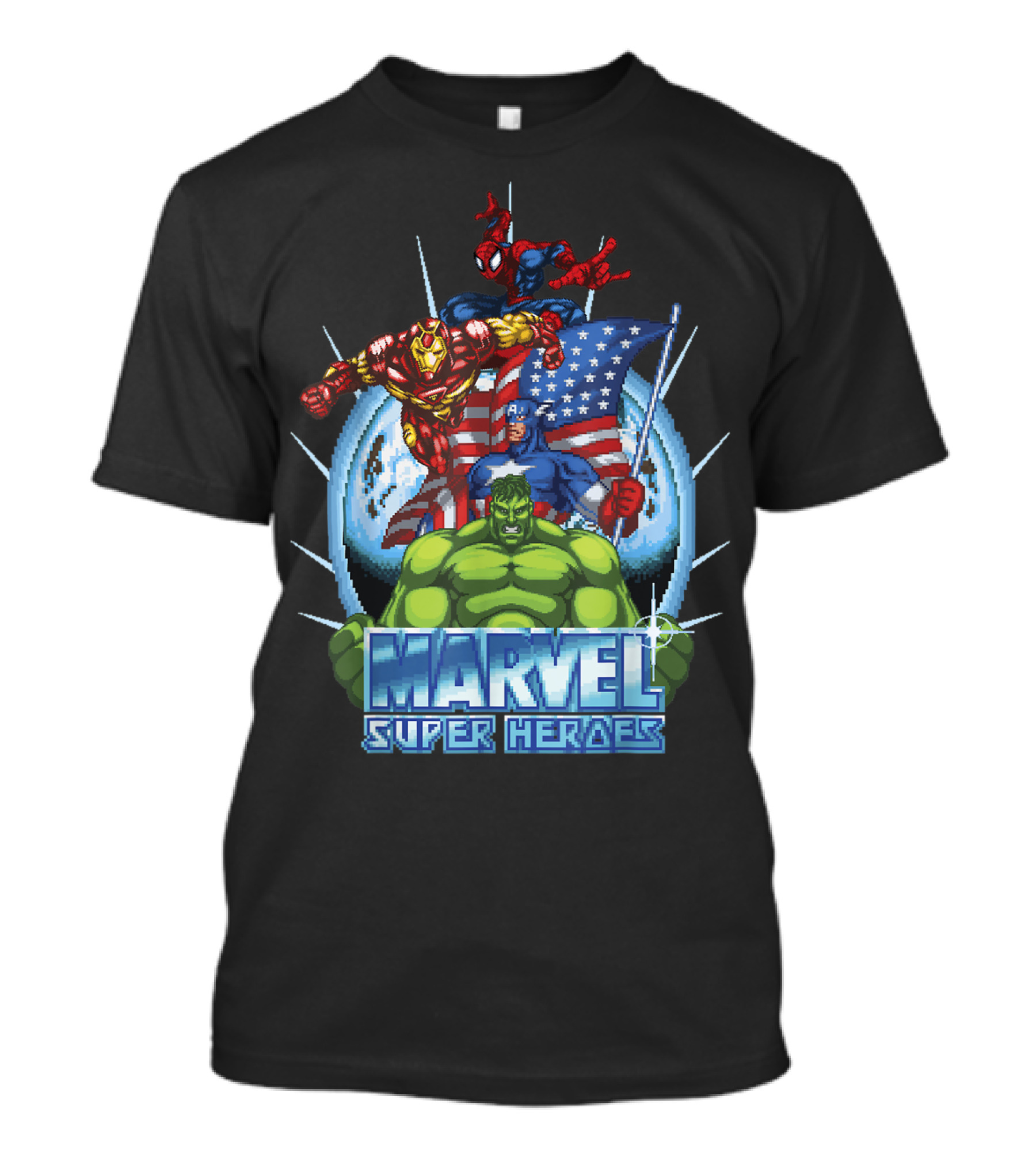 Marvel Avengers Super Heroes Iron Man Spider-Man Captain America Hulk T-Shirt