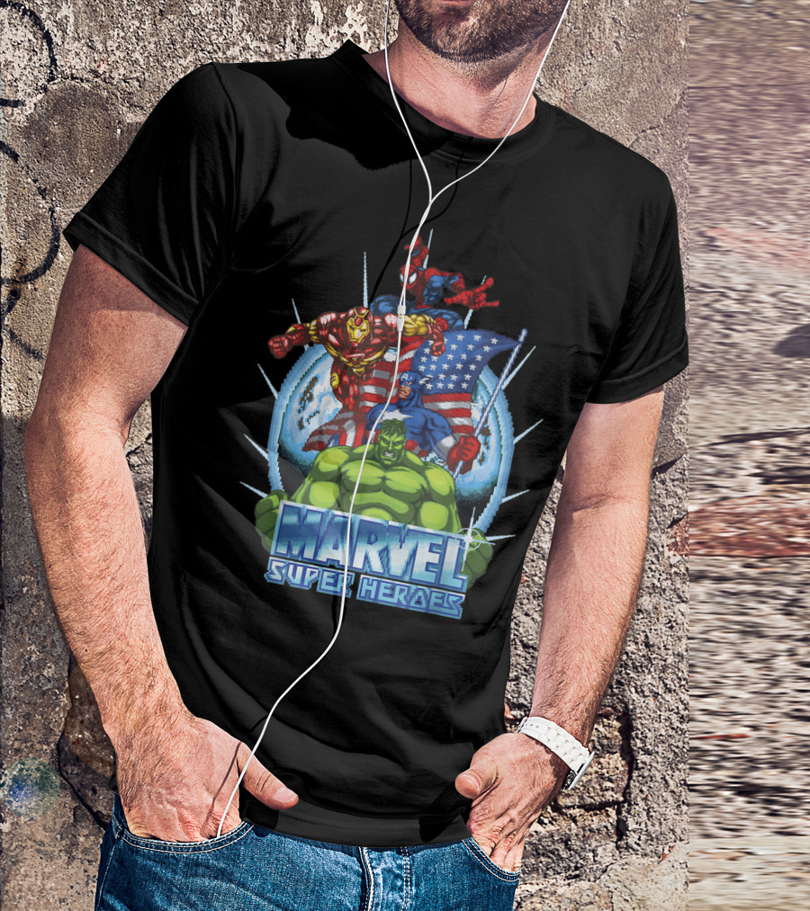 Marvel Avengers Super Heroes Iron Man Spider-Man Captain America Hulk T-Shirt