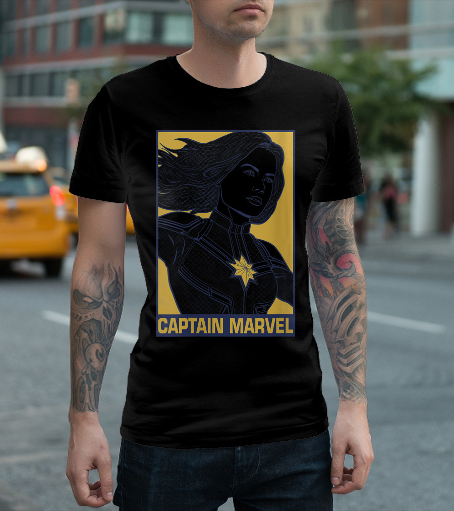 Avengers Endgame Captain Marvel Pop Art Yellow and Blue T-Shirt