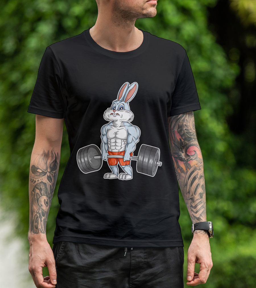 Easter Bunny Bodybuilding Weightlifting Fitness Gym Workout T-Shirt
