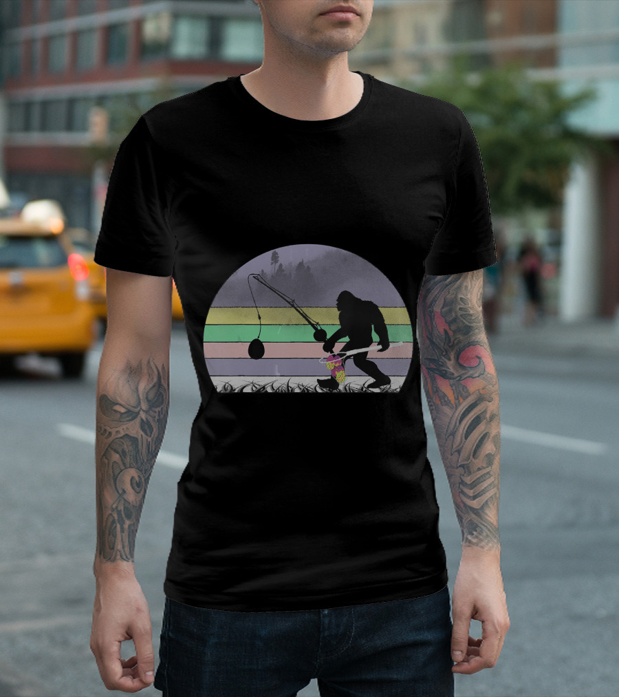 Easter Egg Hunt Bigfoot with Pastel Stripes T-Shirt