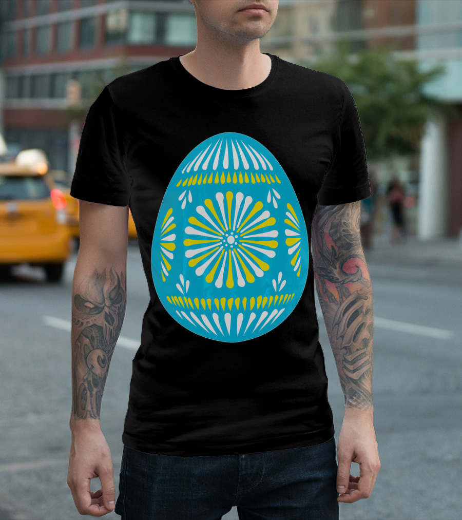 Pysanky Egg with Blue and Yellow Floral Patterns for Easter Egg Hunting T-Shirt