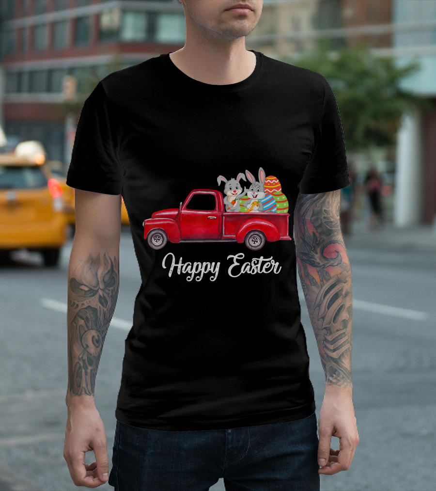 Happy Easter Vintage Red Truck With Rabbits And Eggs T-Shirt