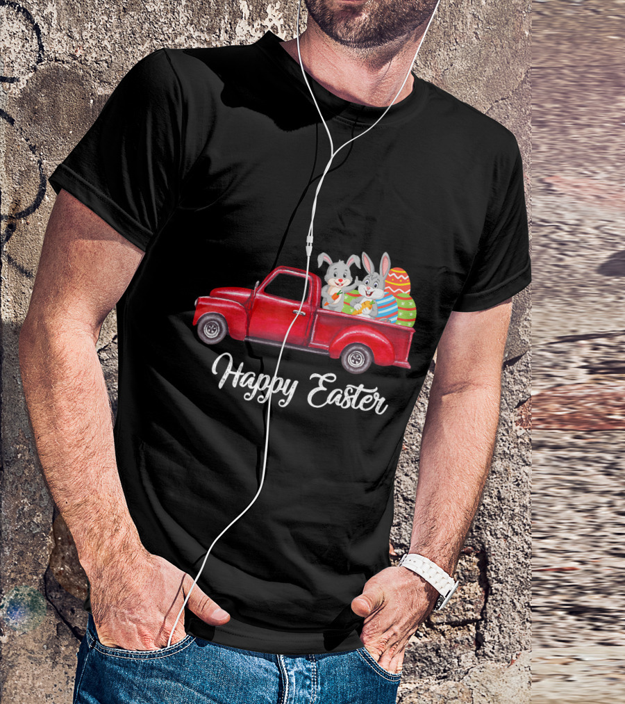 Happy Easter Vintage Red Truck With Rabbits And Eggs T-Shirt