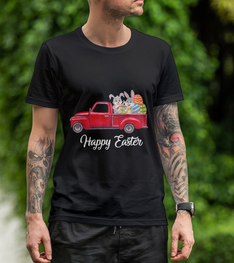 Happy Easter Vintage Red Truck With Rabbits And Eggs T-Shirt