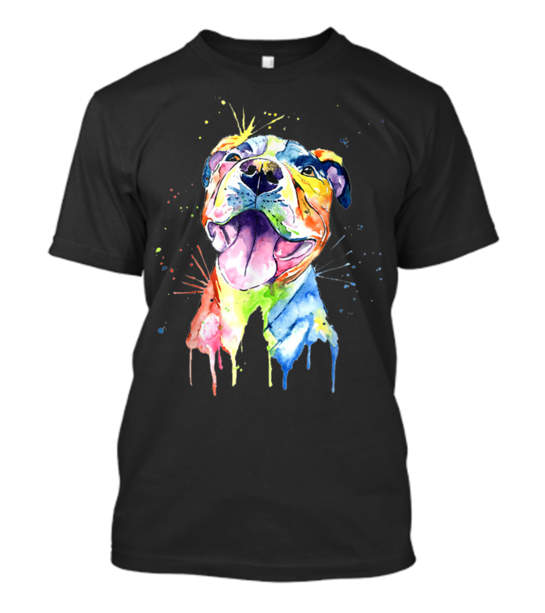 Pitbull Colorful Artistic Dripping Watercolor Funny Dog Breed T-Shirt