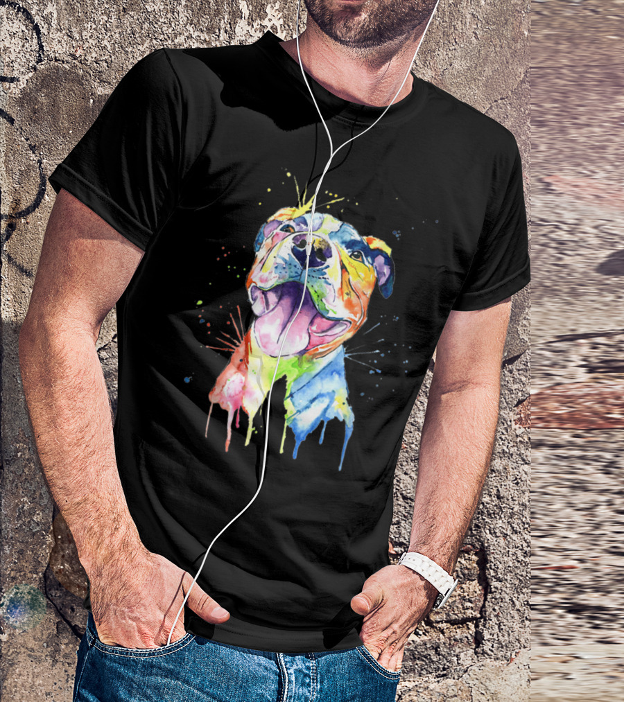 Pitbull Colorful Artistic Dripping Watercolor Funny Dog Breed T-Shirt