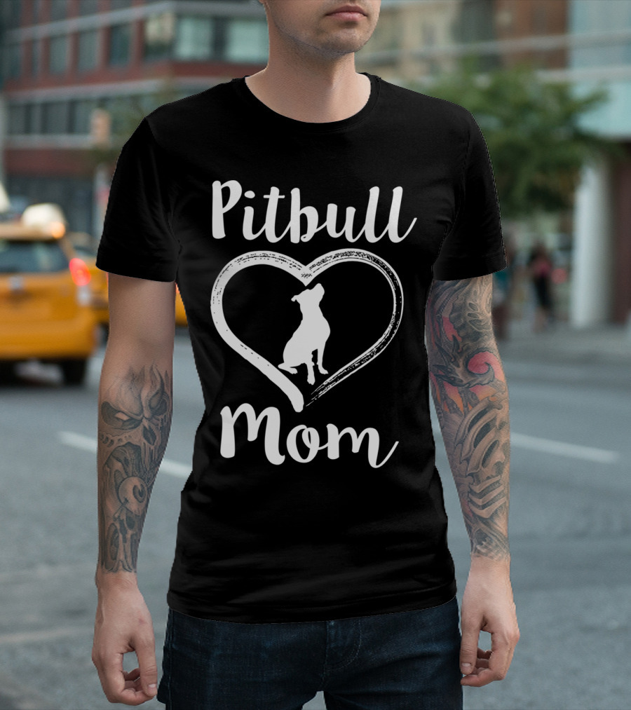 Pitbull Mom Heart Pit Bull Dog T-Shirt