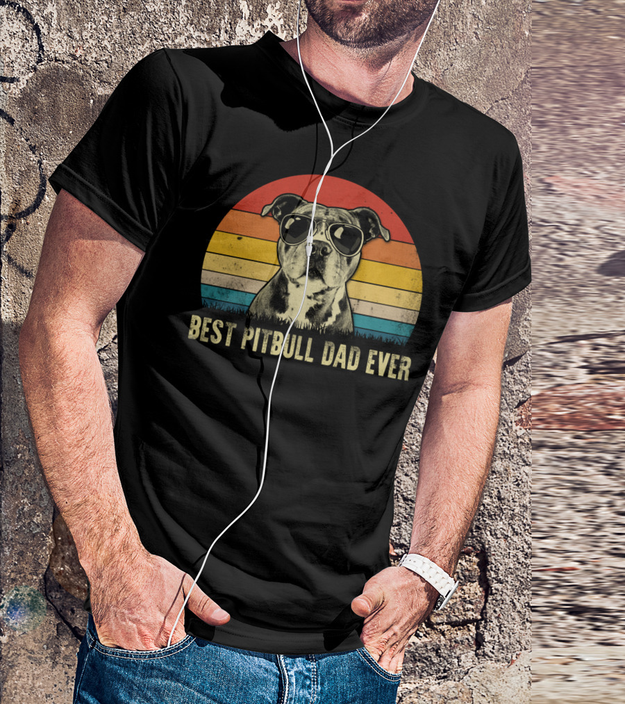 Best Pitbull Dad Ever Vintage Style Pit Bull Daddy Retro Sunglasses T-Shirt