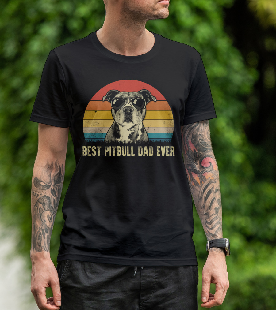 Best Pitbull Dad Ever Vintage Style Pit Bull Daddy Retro Sunglasses T-Shirt