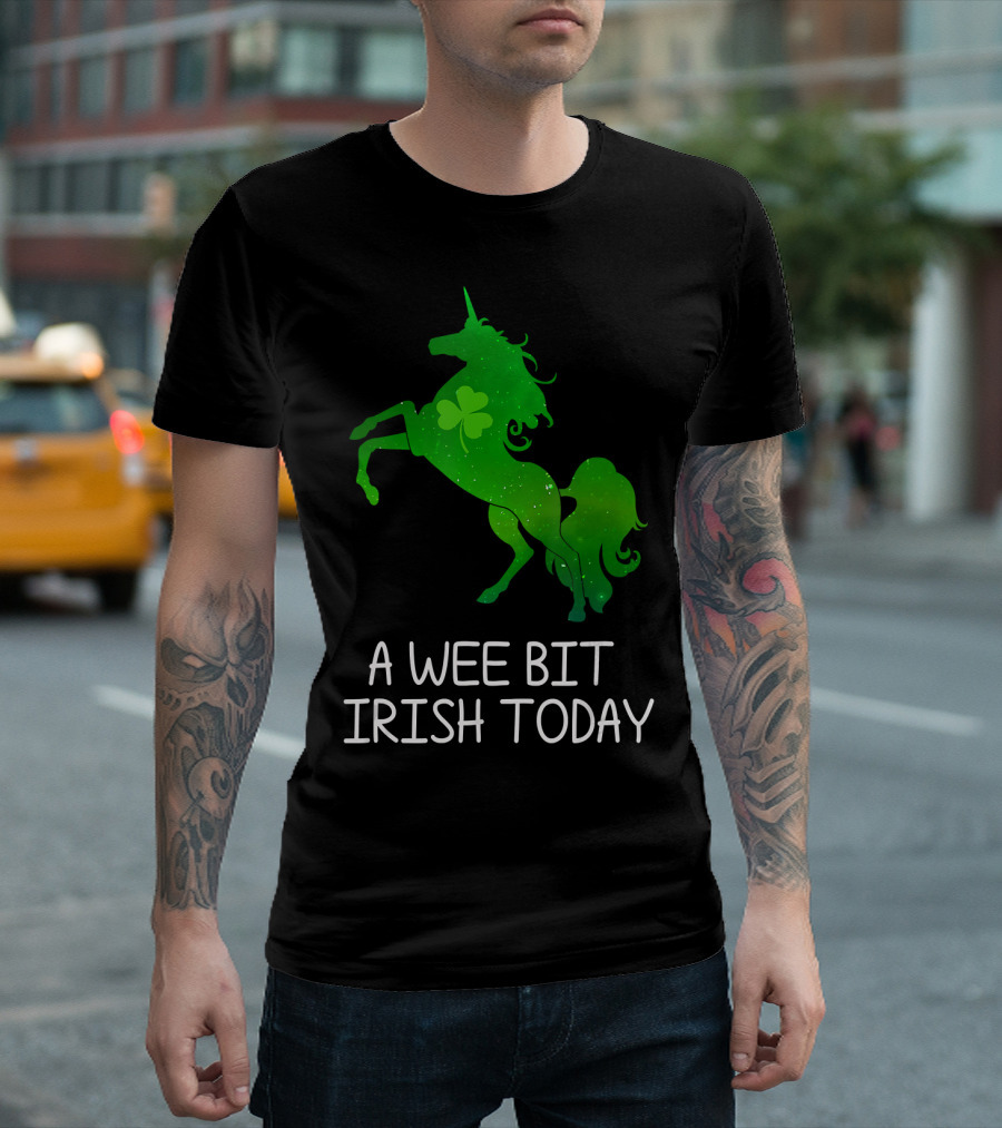 A Wee Bit Irish Today Green Unicorn with Shamrock T-Shirt