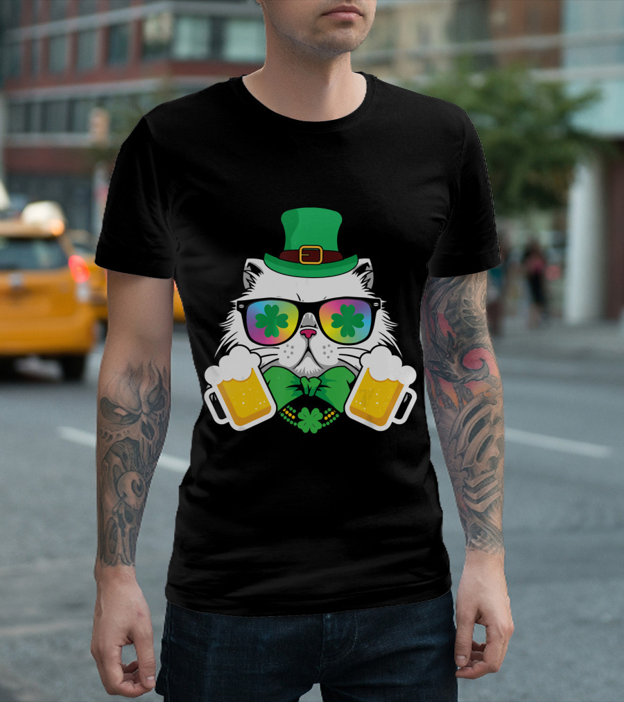 Cat Beer Funny Kitten St Patrick's Day Shamrock T-Shirt