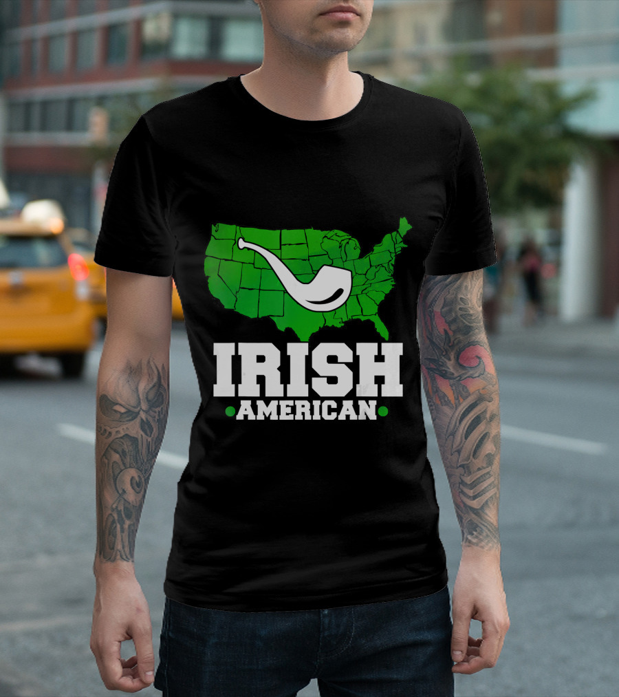 Irish American Humor With Green USA And Pipe T-Shirt