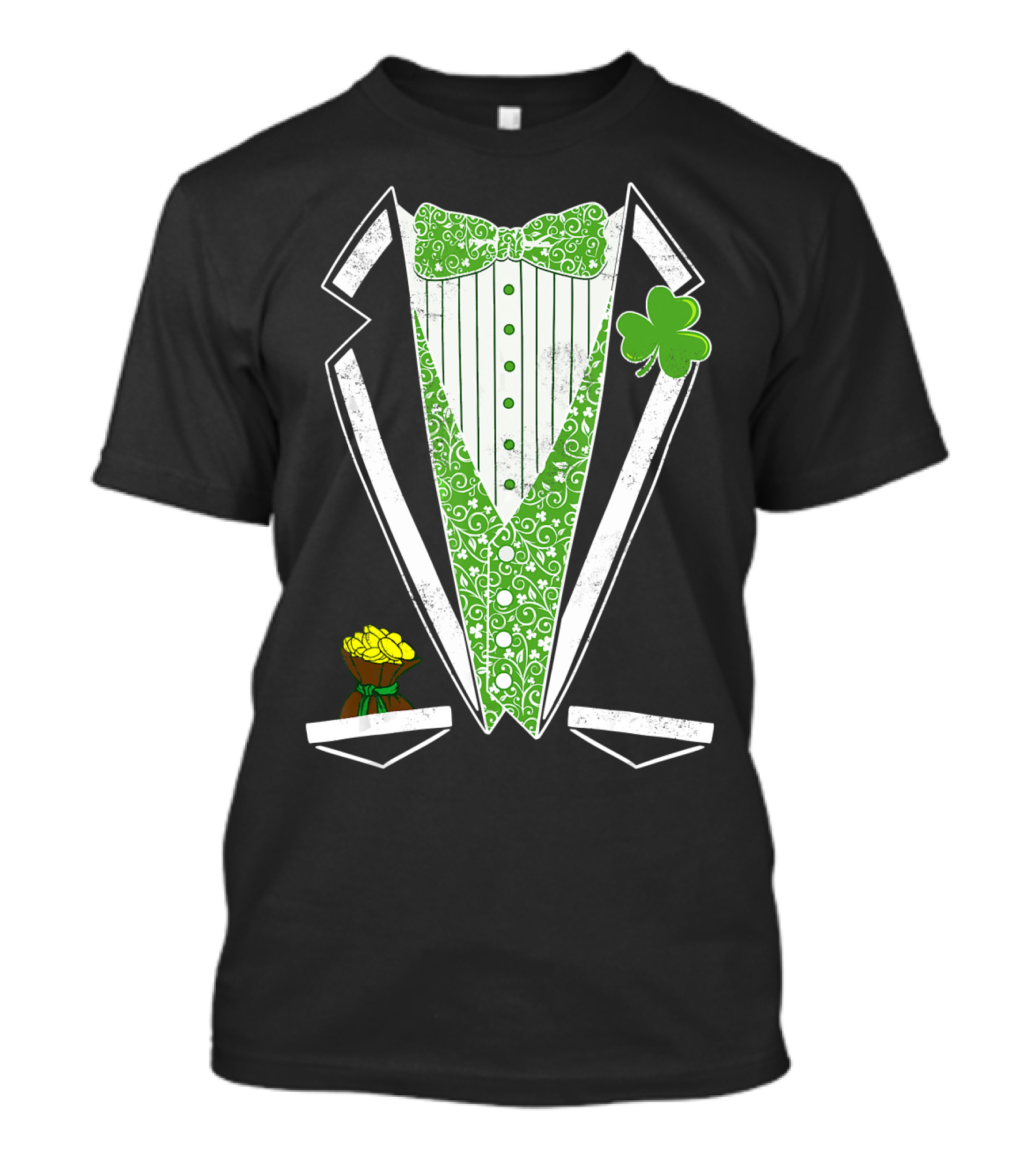 Green Shamrock Bow Tie Irish Leprechaun Tuxedo With Yellow Rose T-Shirt