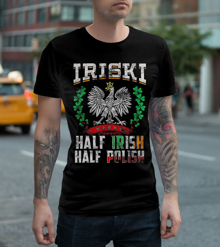 Iriski Half Irish Half Polish Vintage Shamrock Eagle Crest T-Shirt