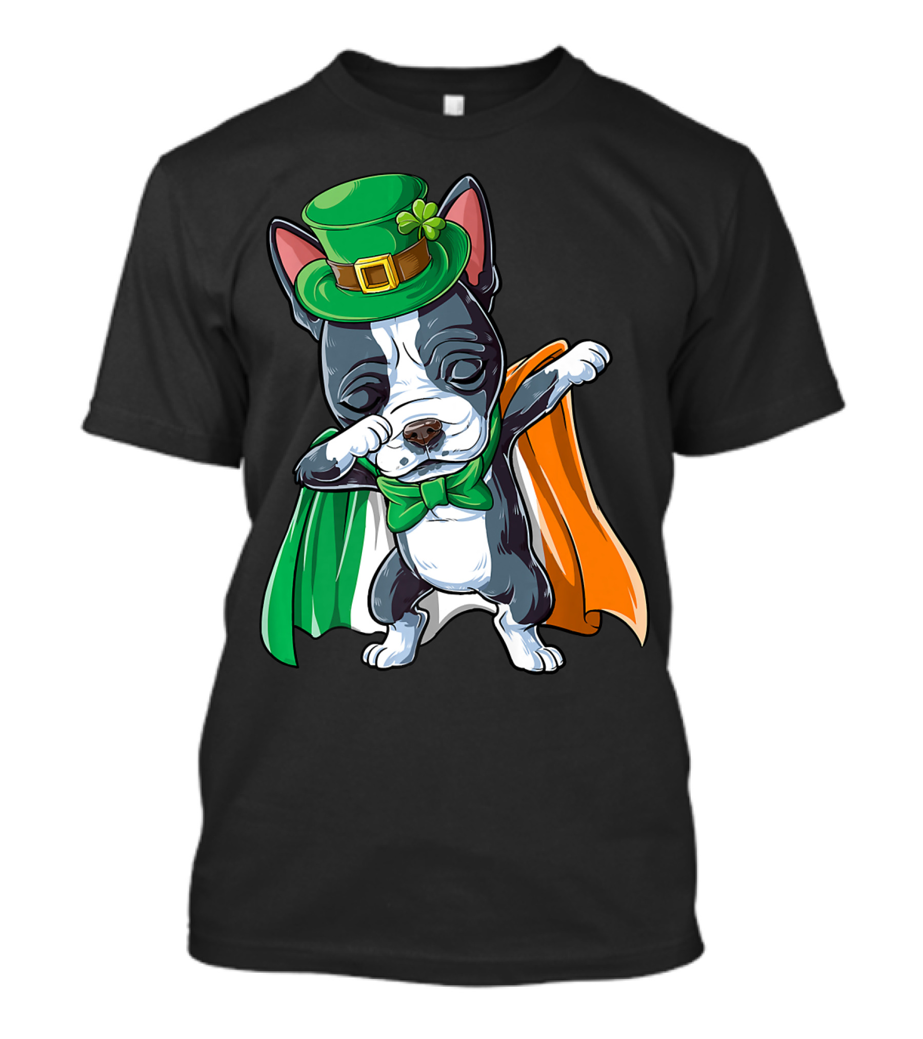St Patricks Day Dabbing French Bulldog With Leprechaun Hat And Irish Flag Cloak T-Shirt