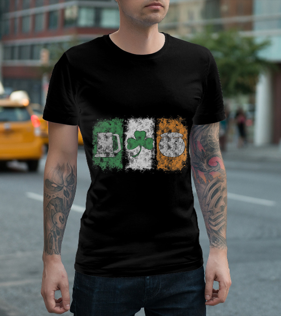 Irish Flag Colors Beer Mug Shamrock Pot St. Patrick's Day T-Shirt