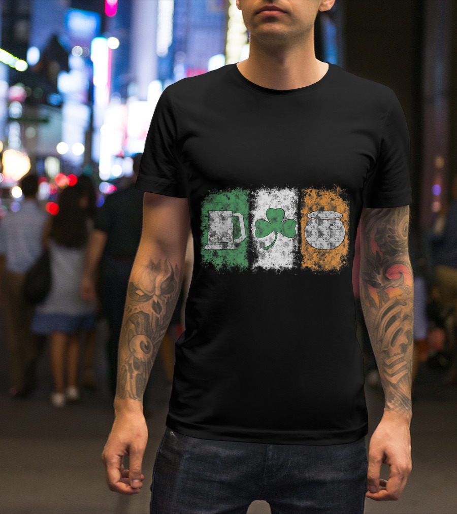 Irish Flag Colors Beer Mug Shamrock Pot St. Patrick's Day T-Shirt