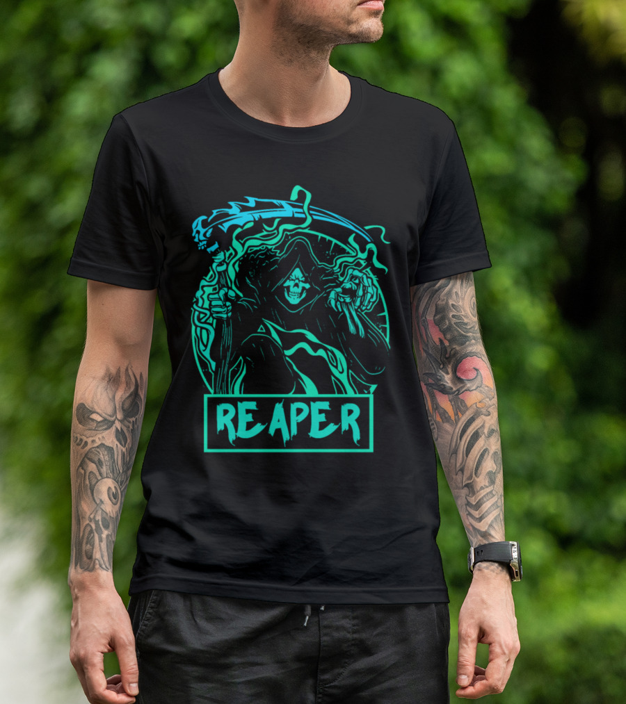 Reaper Neon Skull Scythe Hooded Figure T-Shirt