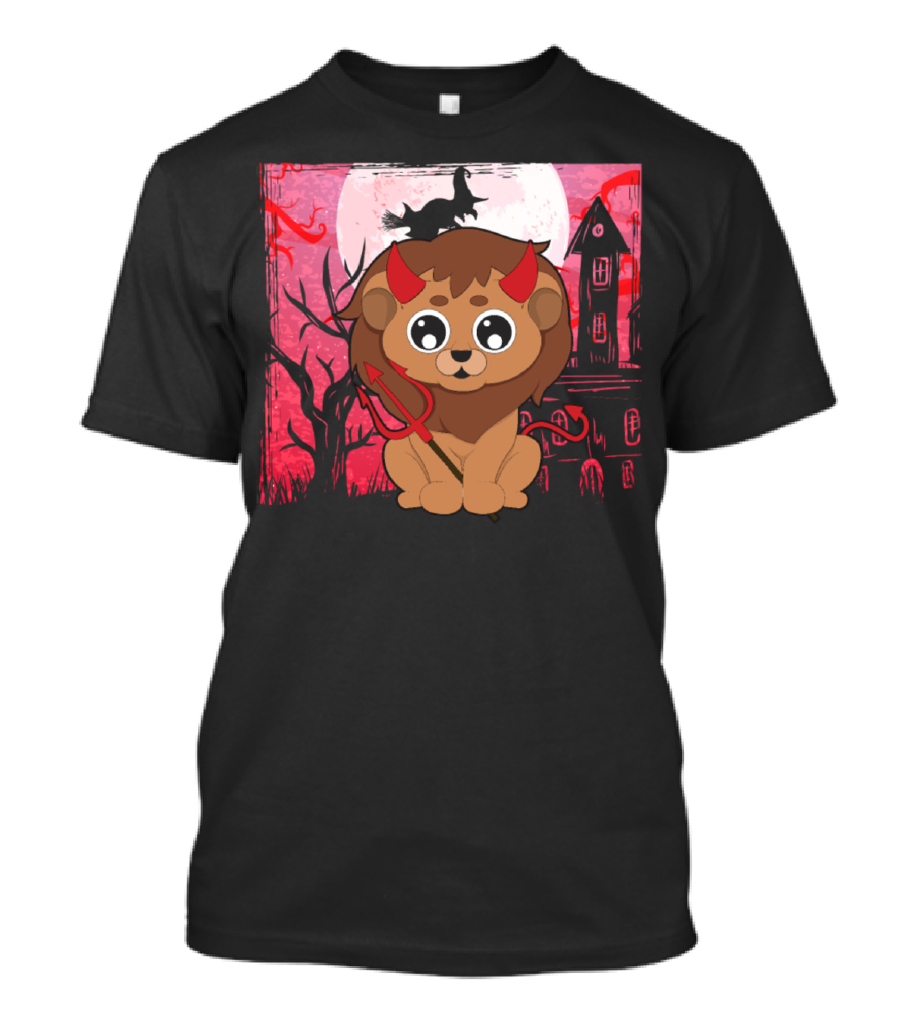 Halloween Cute Lion Devil Witch Haunted House Moon T-Shirt