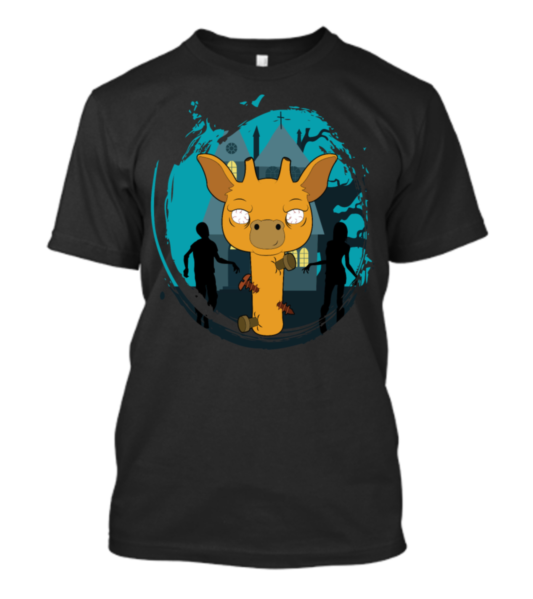 Halloween Animals Giraffe In Haunted House With Zombies T-Shirt