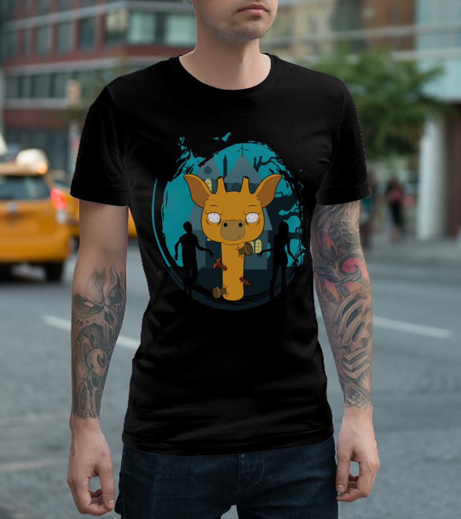 Halloween Animals Giraffe In Haunted House With Zombies T-Shirt