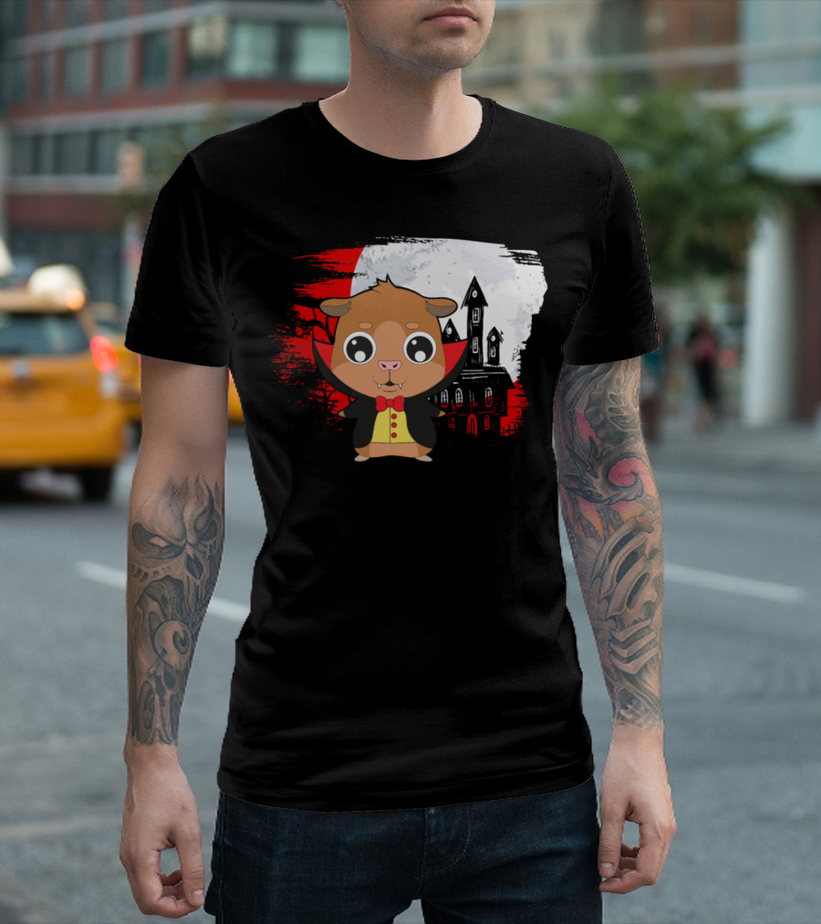 Halloween Hamster Vampire Haunted House Scene T-Shirt