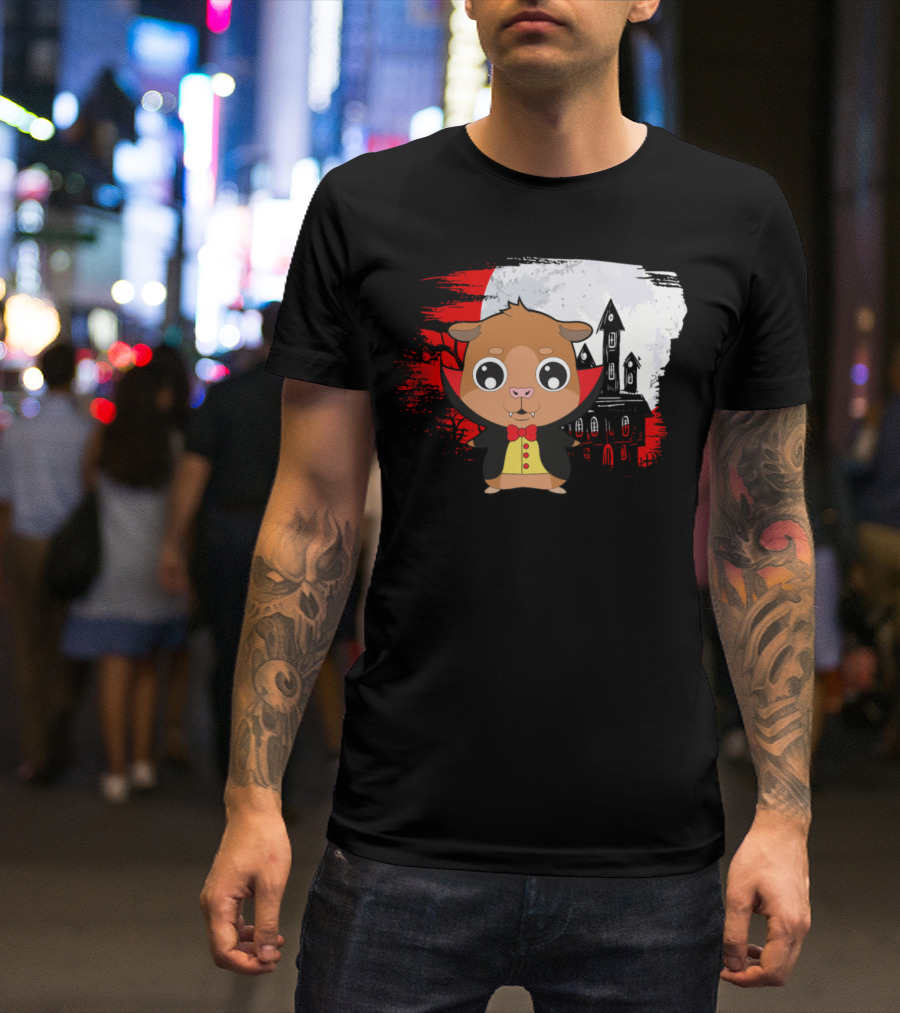 Halloween Hamster Vampire Haunted House Scene T-Shirt