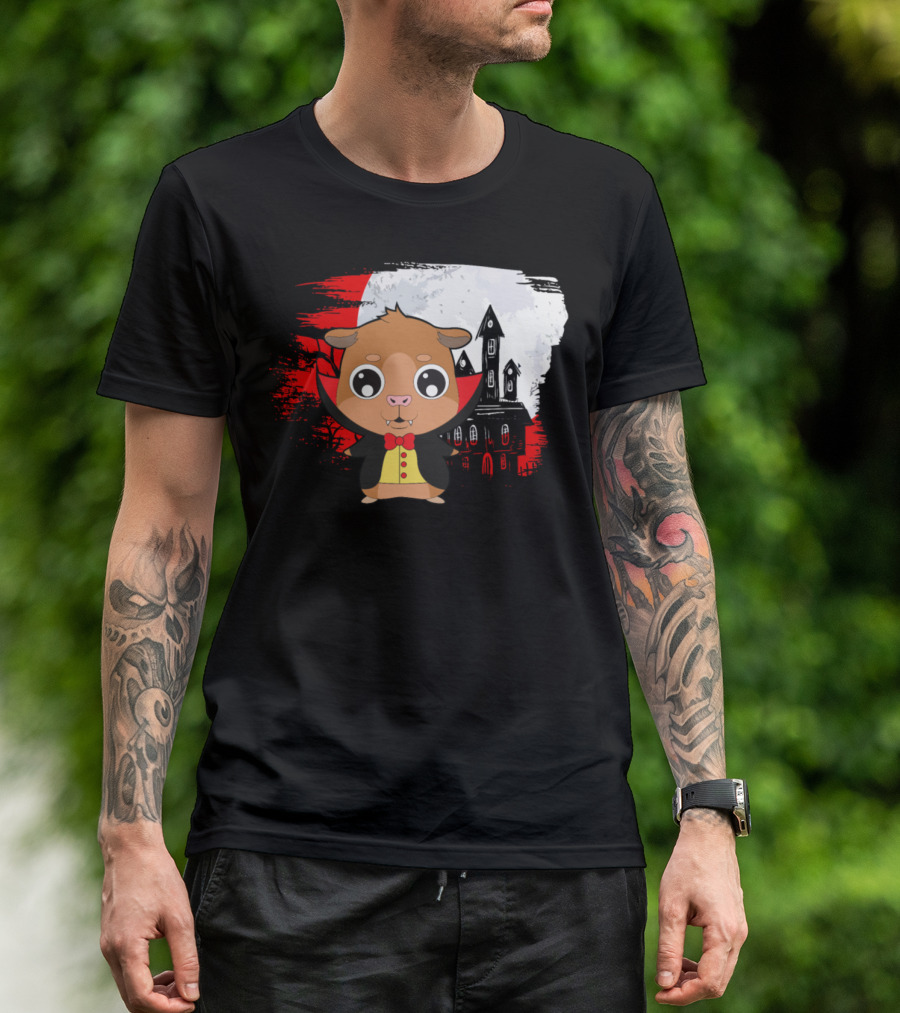 Halloween Hamster Vampire Haunted House Scene T-Shirt