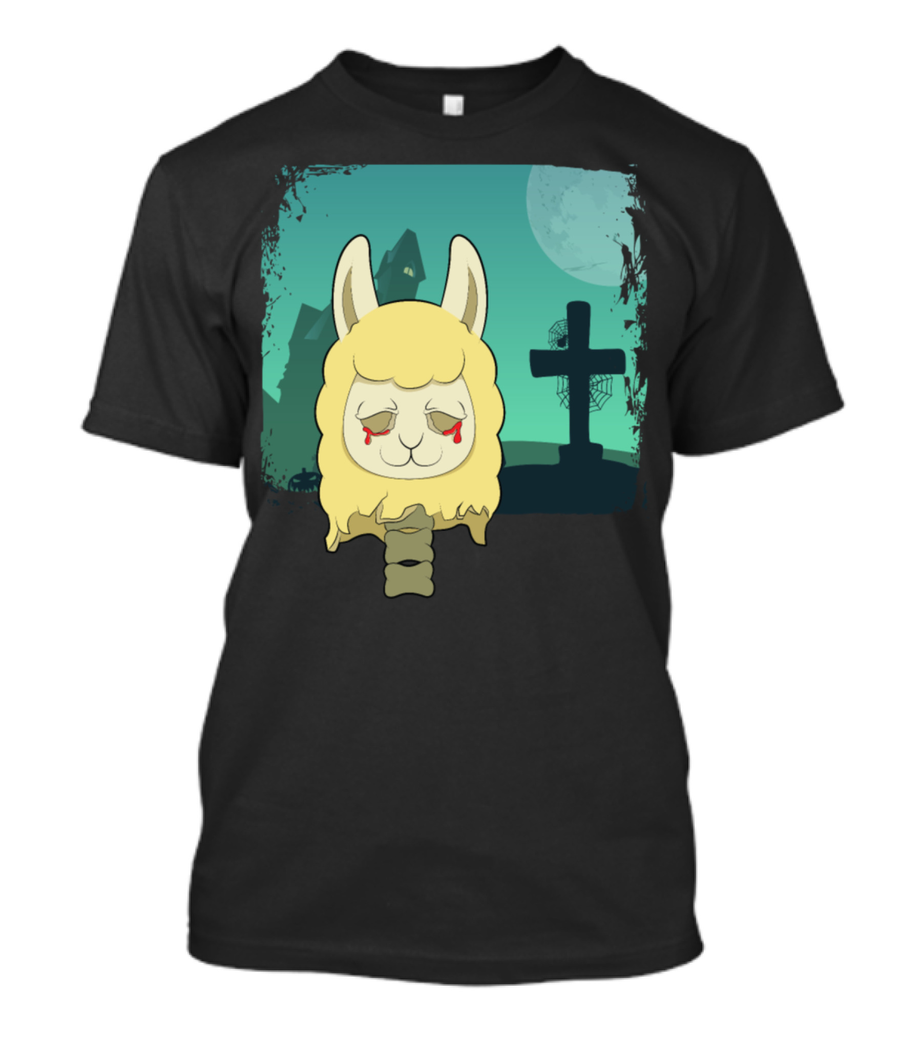 Halloween Animals Llama Alpaca Gothic Cemetery T-Shirt
