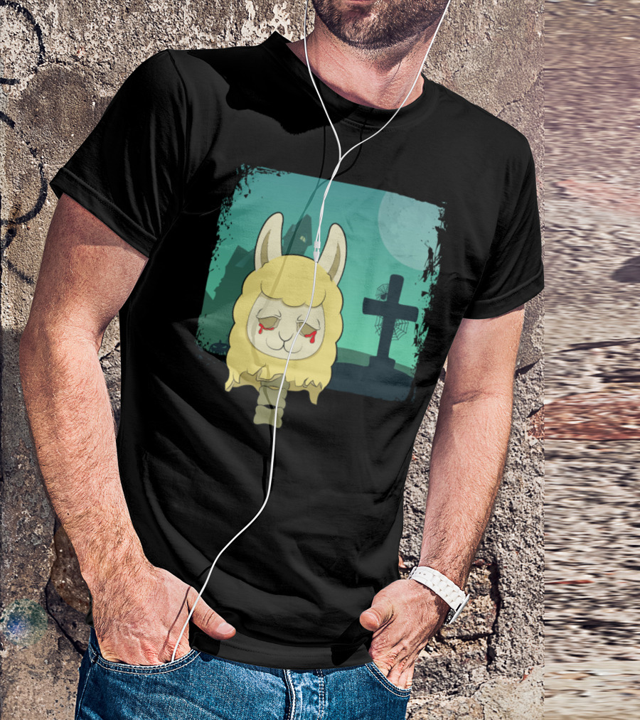 Halloween Animals Llama Alpaca Gothic Cemetery T-Shirt