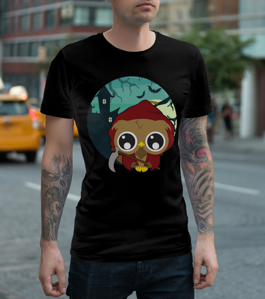 Grim Reaper Owl Halloween Night Scene T-Shirt
