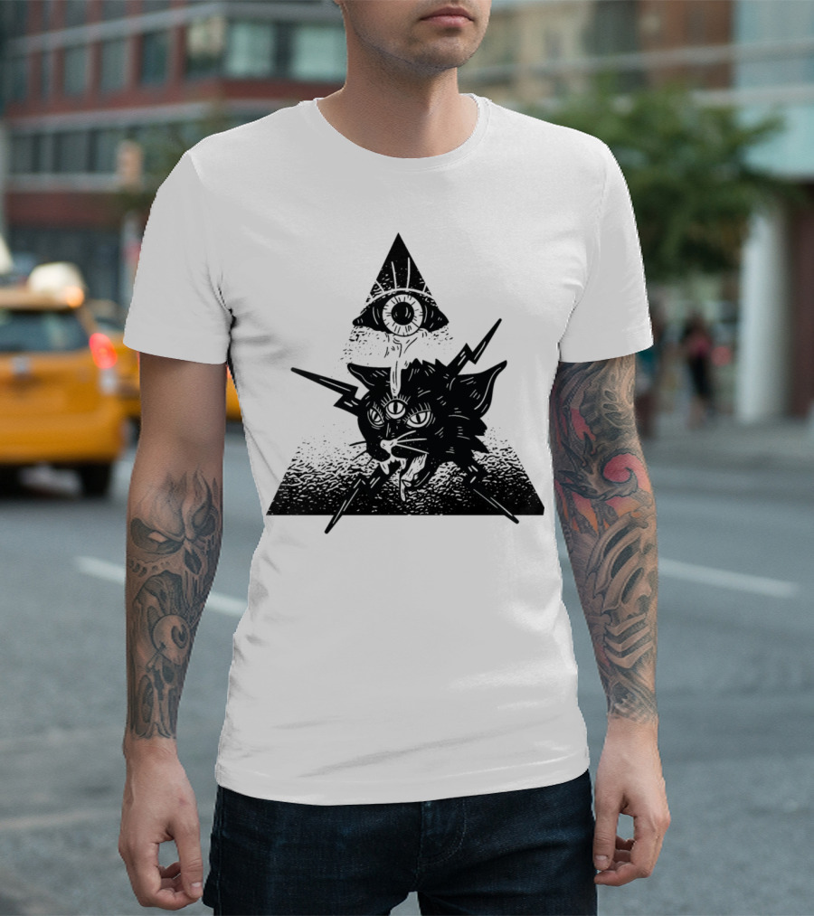 Halloween Cateye Occult Triangle Three Eyes Black Cat T-Shirt
