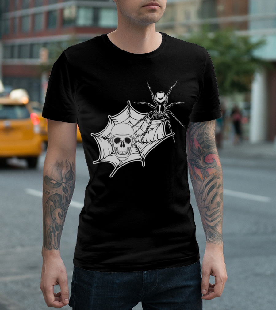 Halloween Trick Or Treat Scary Costume Skull Spider Web T-Shirt
