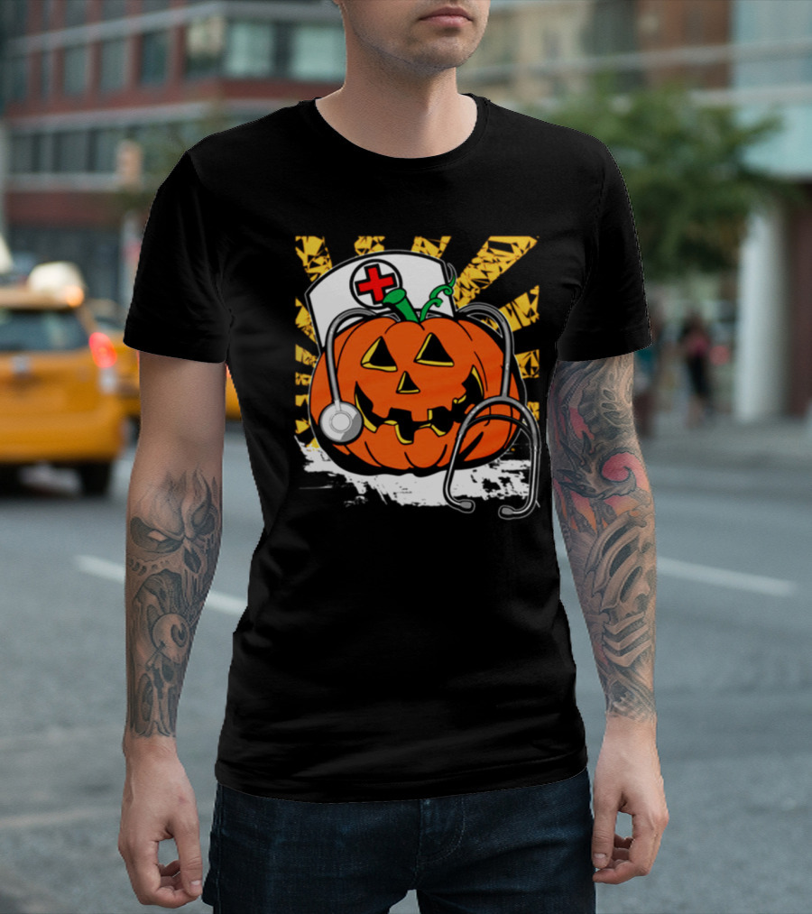 Jack-O'-Lantern Nurse Stethoscope Halloween Pumpkin T-Shirt