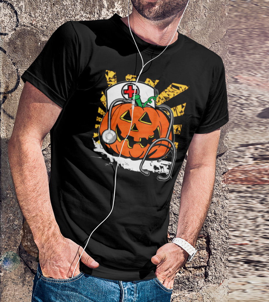 Jack-O'-Lantern Nurse Stethoscope Halloween Pumpkin T-Shirt