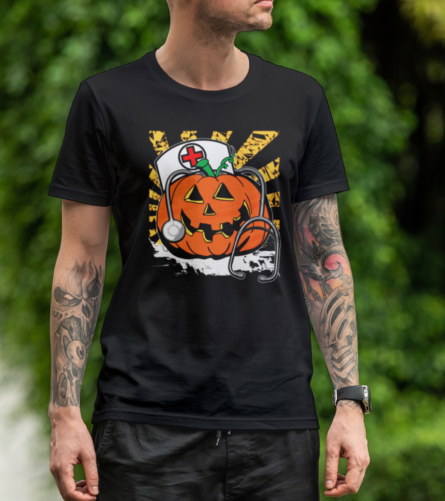 Jack-O'-Lantern Nurse Stethoscope Halloween Pumpkin T-Shirt