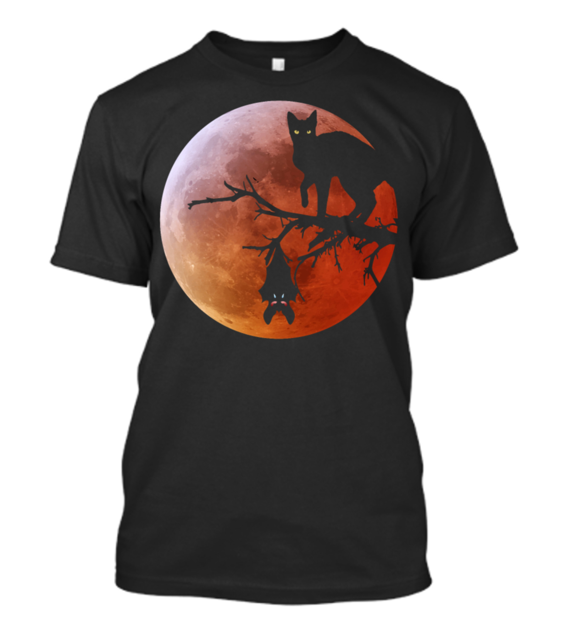The Cat And The Bat On Halloween Moon T-Shirt