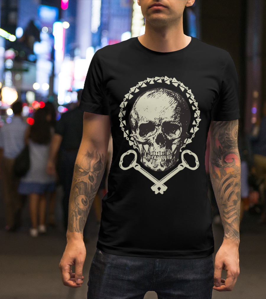 Halloween Skull With Crossed Keys And Spiked Halo T-Shirt