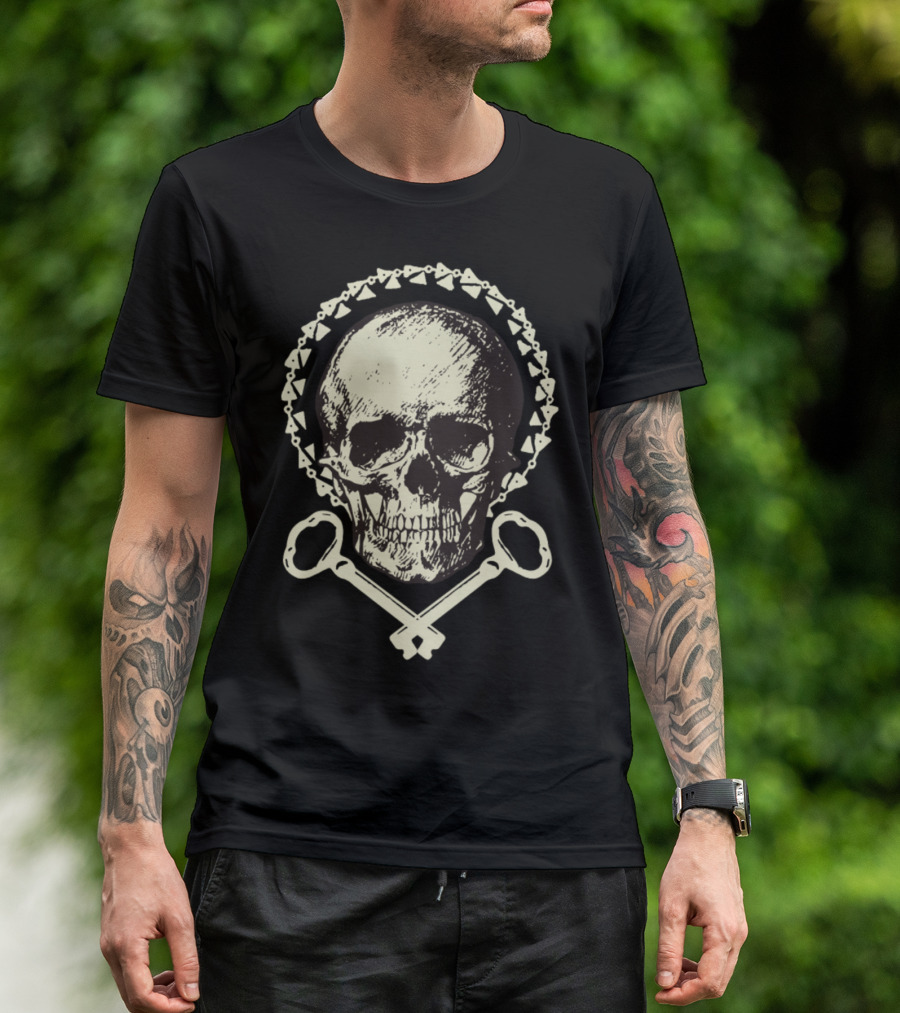 Halloween Skull With Crossed Keys And Spiked Halo T-Shirt