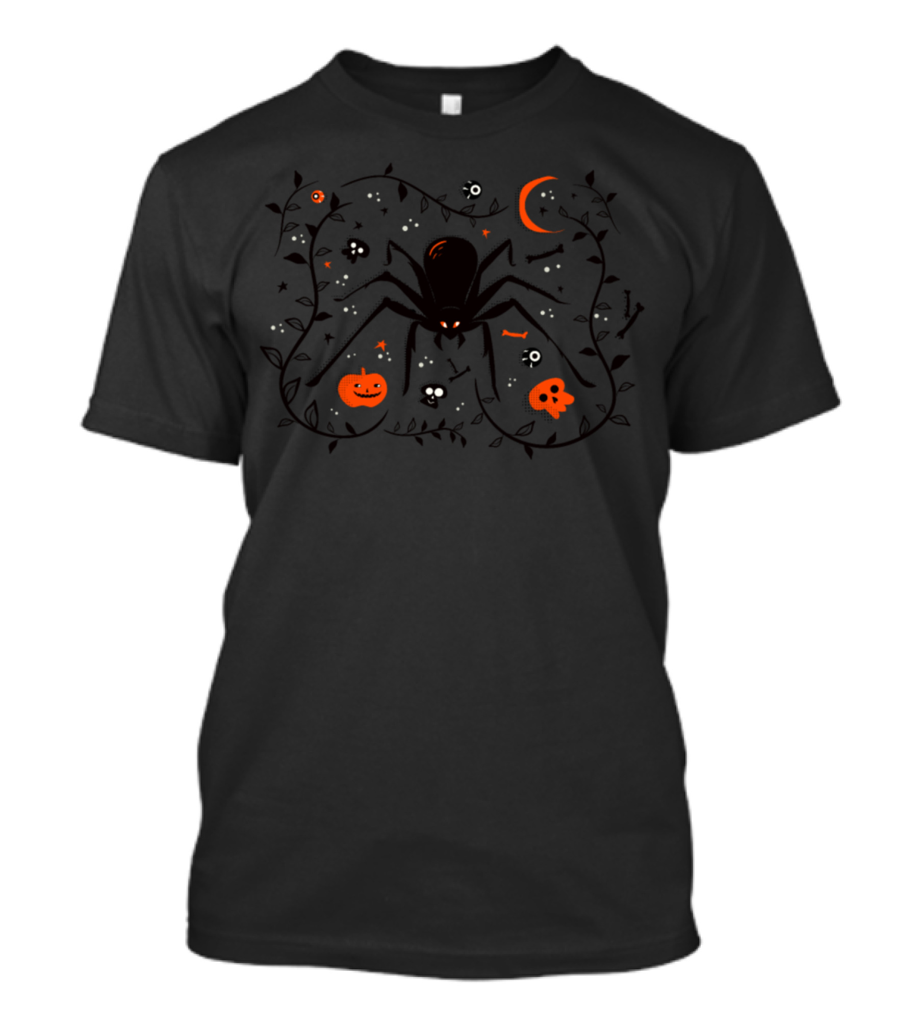 Halloween Time Spider Pumpkin Skulls Moon And Stars T-Shirt