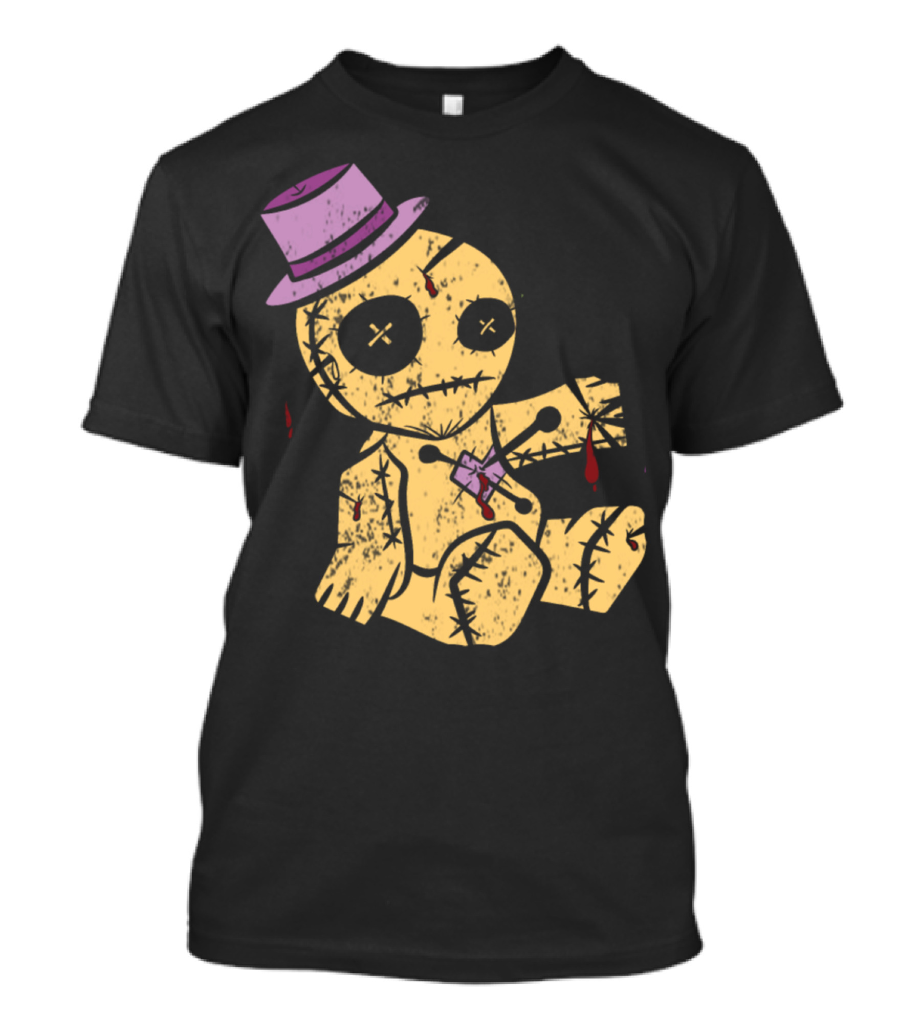 Halloween Voodoo Doll With Stitching And Purple Hat T-Shirt