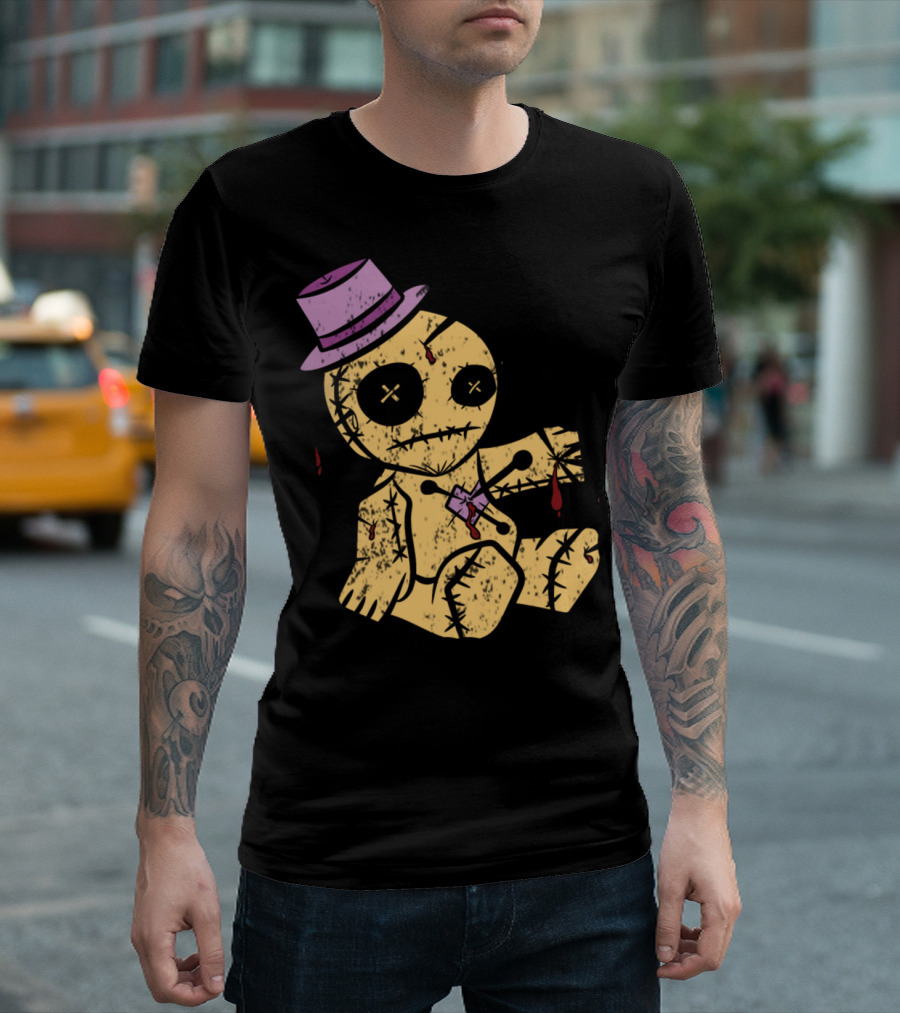 Halloween Voodoo Doll With Stitching And Purple Hat T-Shirt